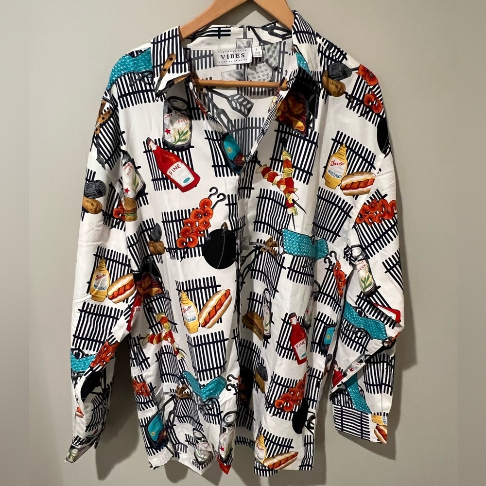 Men’s Novelty Grill Backyard BBQ Long Sleeve Graphic Button-Up Shirt